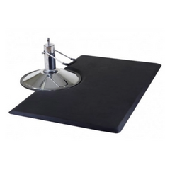Black Rectangular 1/2" Anti Fatigue Beauty Salon Floor Mat with a silver lamp on a white background