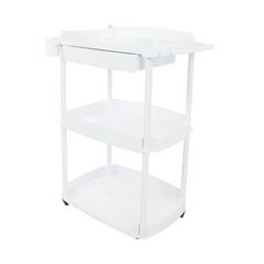White Utility Cart With One Drawer and three-tier salon cart on a white background