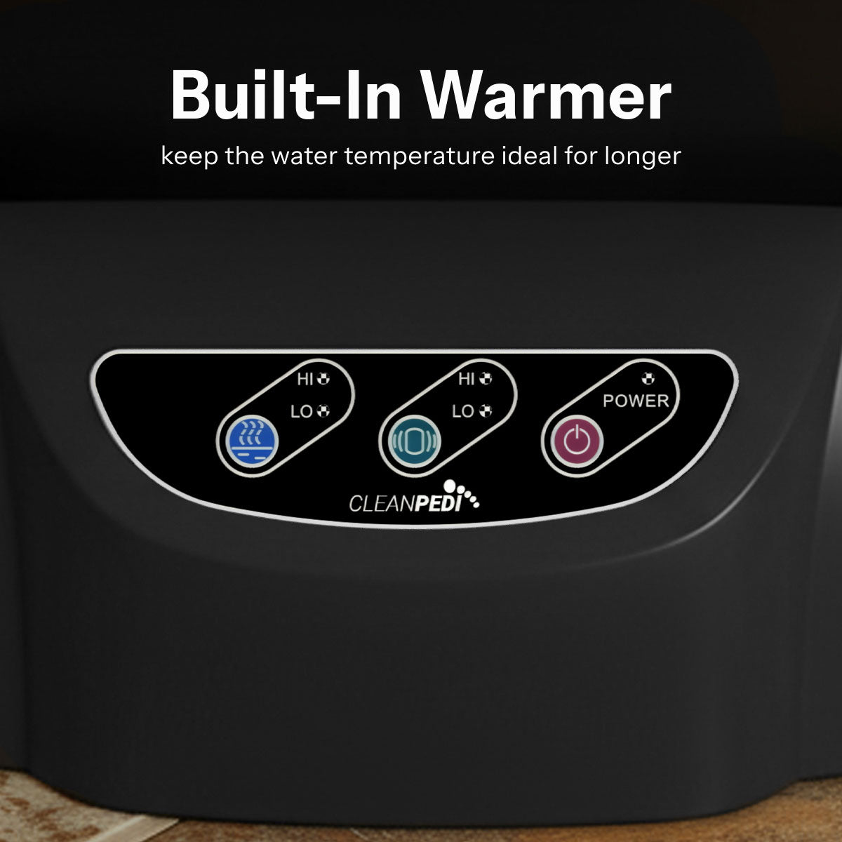 CleanPedi H6 foot spa built-in warmer and vibration controls designed to maintain ideal water temperature during pedicure services