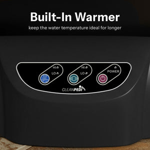 CleanPedi H6 foot spa built-in warmer and vibration controls designed to maintain ideal water temperature during pedicure services