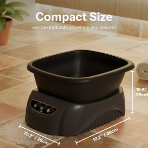 Compact CleanPedi H6 portable foot bath with size dimensions shown for flexible use in nail salons and pedicure rooms