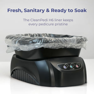 CleanPedi H6 sanitary foot bath with disposable liner installed for clean and hygienic pedicure soaking