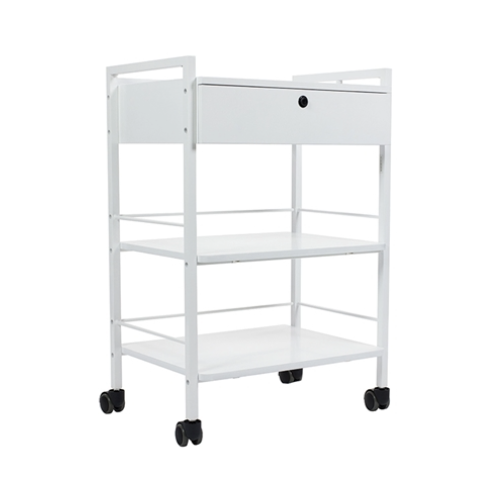 White metal Pro Single Drawer cart with a drawer on a white background