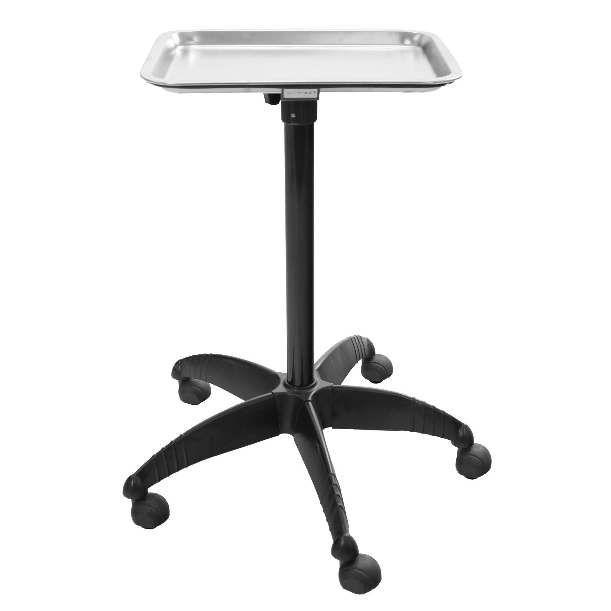 Salon Tray Cart Trolley with Steel Removable Tray table with a black base on a white background