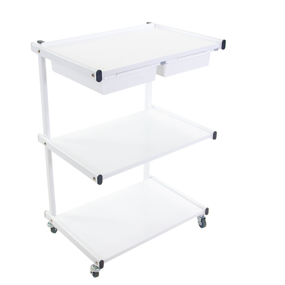 White Supra Metal Cart three-tier rolling cart on a white background
