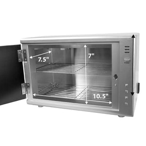 Interior view of SalonAct Pro UV sterilizer featuring double wire racks for organized placement of salon and barber tools